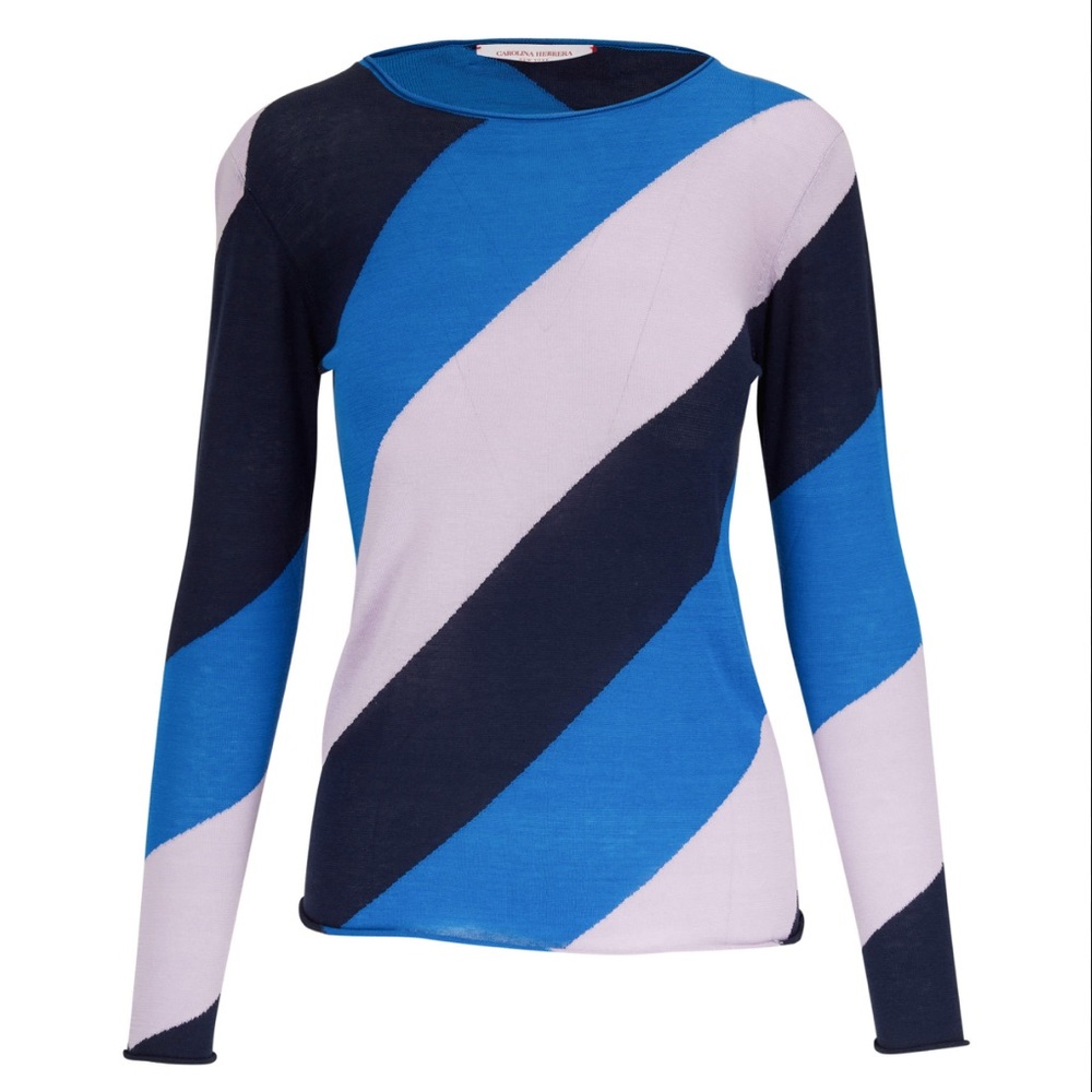 Carolina Herrera Blue Multi Diagonal Sweater